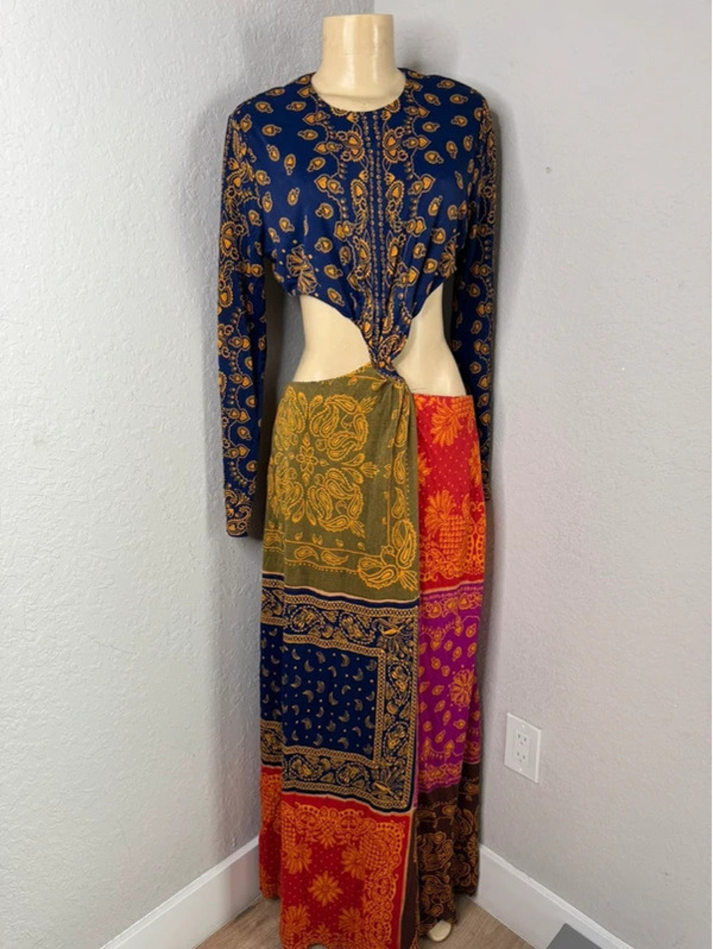 Auth NWT Farm Rio Women’s Large Paisley Patchwork Cutout Maxi Dress Anthropology - Picture 4 of 9
